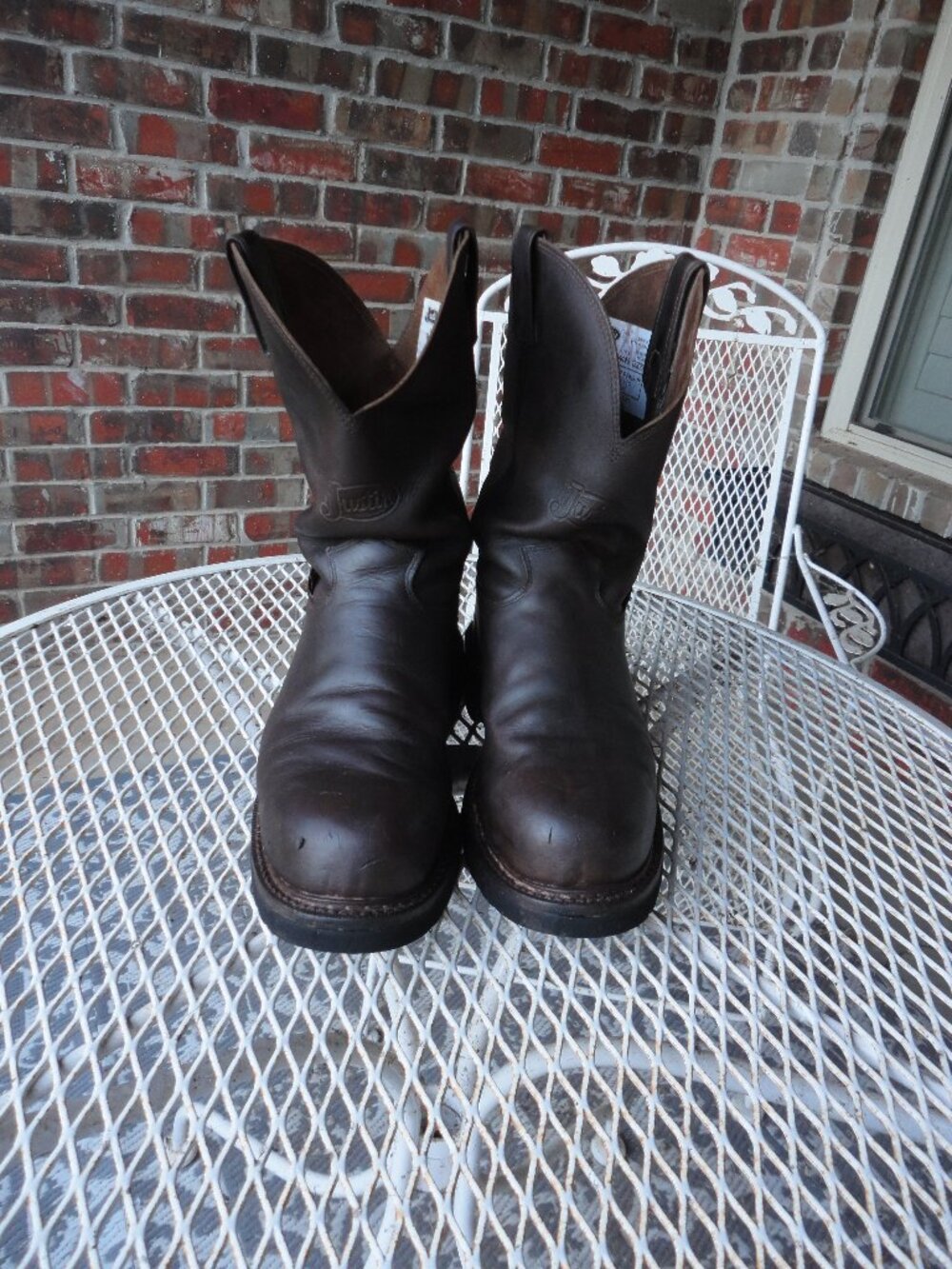 JUSTIN Men's Brown Leather "Wellington" Steel Toe Western Work Boots Size 10.5D